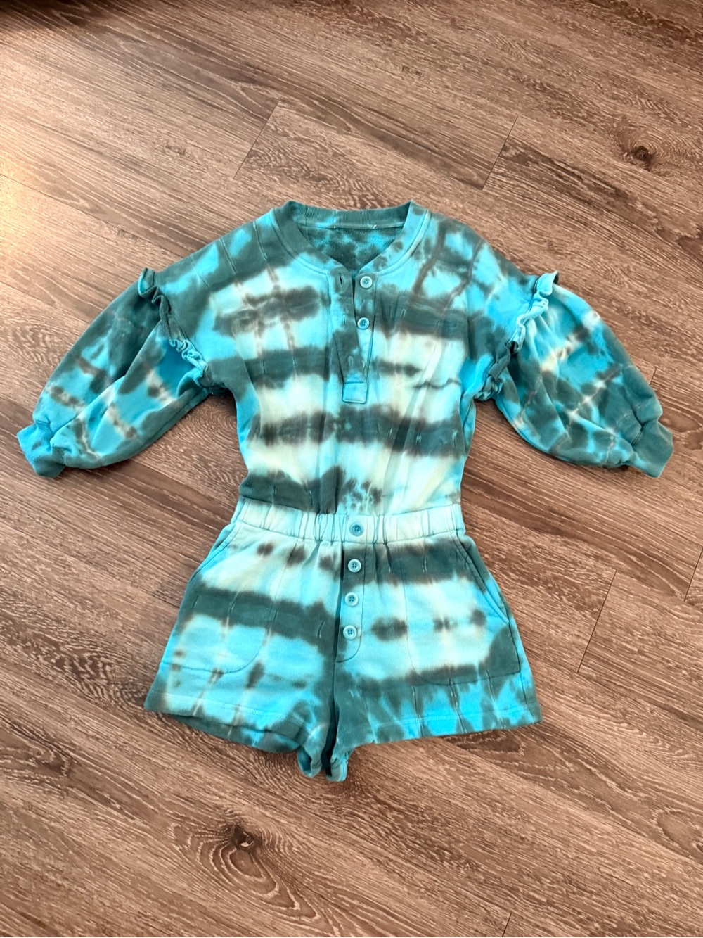 Something Navy Esmeralda Tie Dye Henley Romper